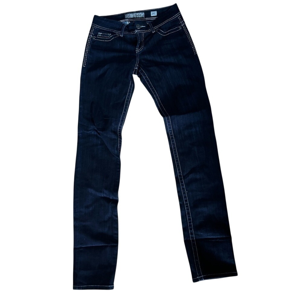 BKE Payton skinny fit dark wash jeans stitches